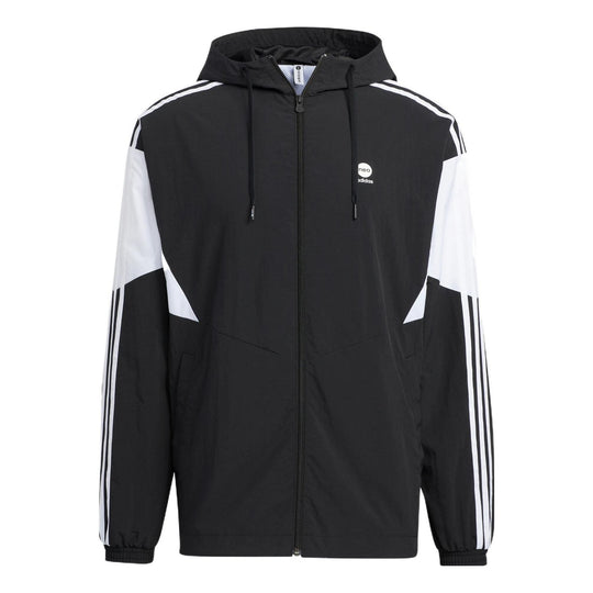 Men's adidas Logo Printing Colorblock Stripe Zipper Hooded Long Sleeves Sports Jacket Autumn Black HM1996