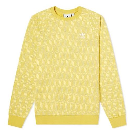 adidas originals Monogram Printing Round Neck Sports Yellow FM3427 - KICKS CREW