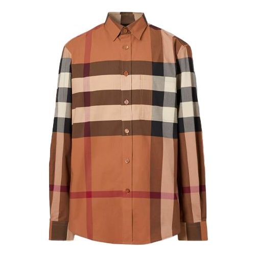 Burberry Check Stretch Cotton Shirt Male Brown 80376401 - KICKS CREW