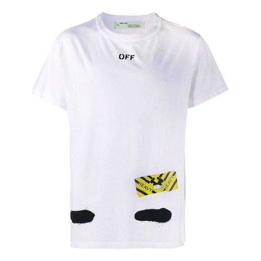 Men's Off-White C/O VIRGIL ABLOH Tiger Stripes Splash Ink Printing Short  Sleeve White T-Shirt OMAA002S171850130110