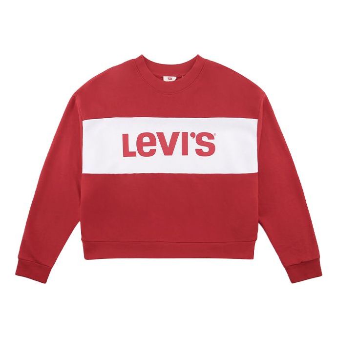 Levis Loose Alphabet Printing Colorblock Round Neck Hoodie Red 85777-0 ...